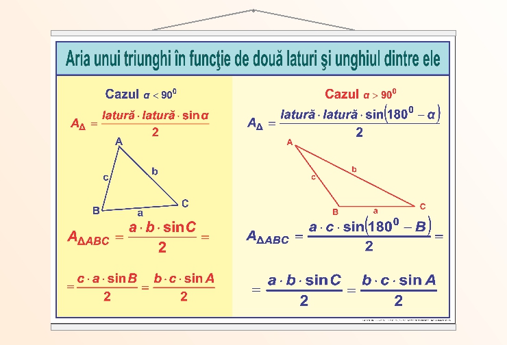 Aria unui triunghi în funcție de două laturi - 50x70