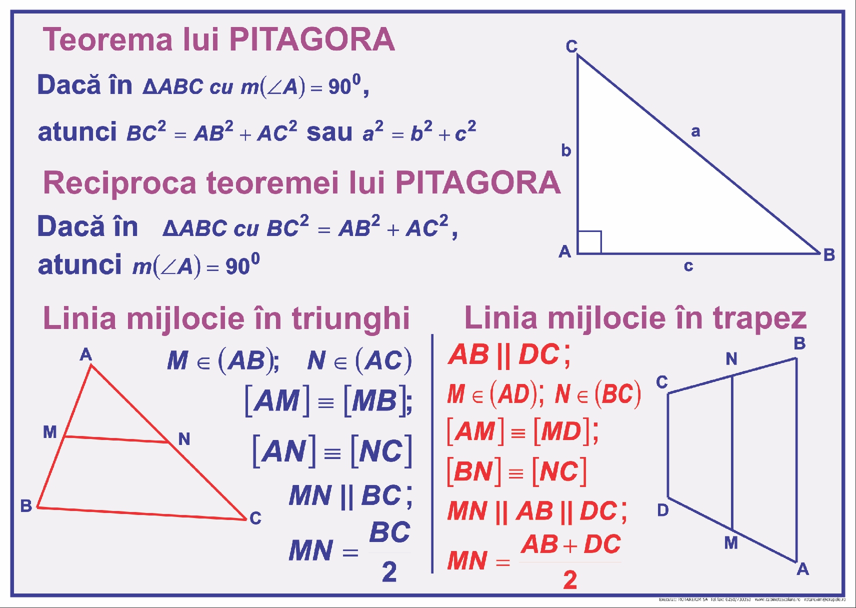 Relații metrice în triunghiul dreptunghic. Teorema lui Pitagora.